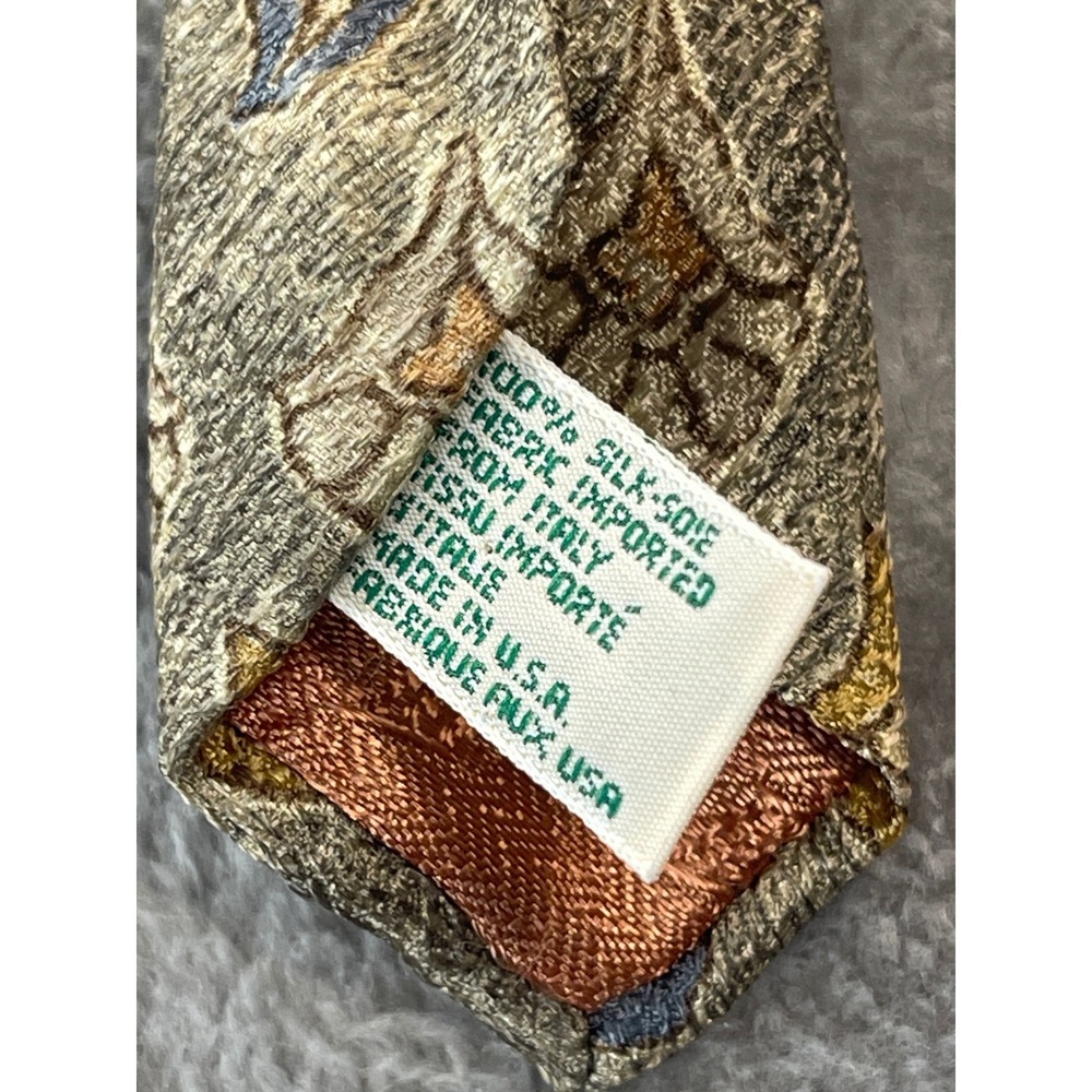Joseph Abboud Men's Olive Green‎ Silk Necktie - Floral Paisley Design - Picture 5 of 7